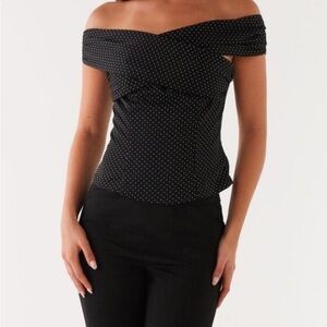 Peppermayo Black Off-Shoulder Polka Dot Blouse